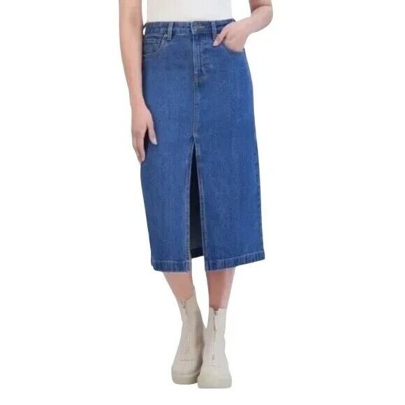 NEW Steve Madden Women's M Denim Midi Skirt With Front Slit - Picture 3 of 10